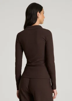 Ribbed Knit Long Sleeve Polo for Tall Women