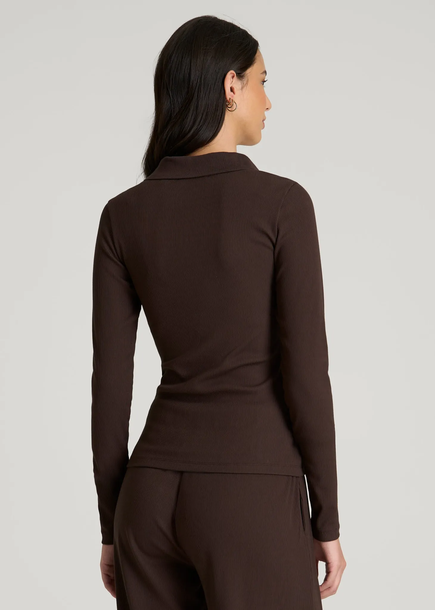 Ribbed Knit Long Sleeve Polo for Tall Women