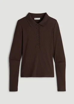 Ribbed Knit Long Sleeve Polo for Tall Women