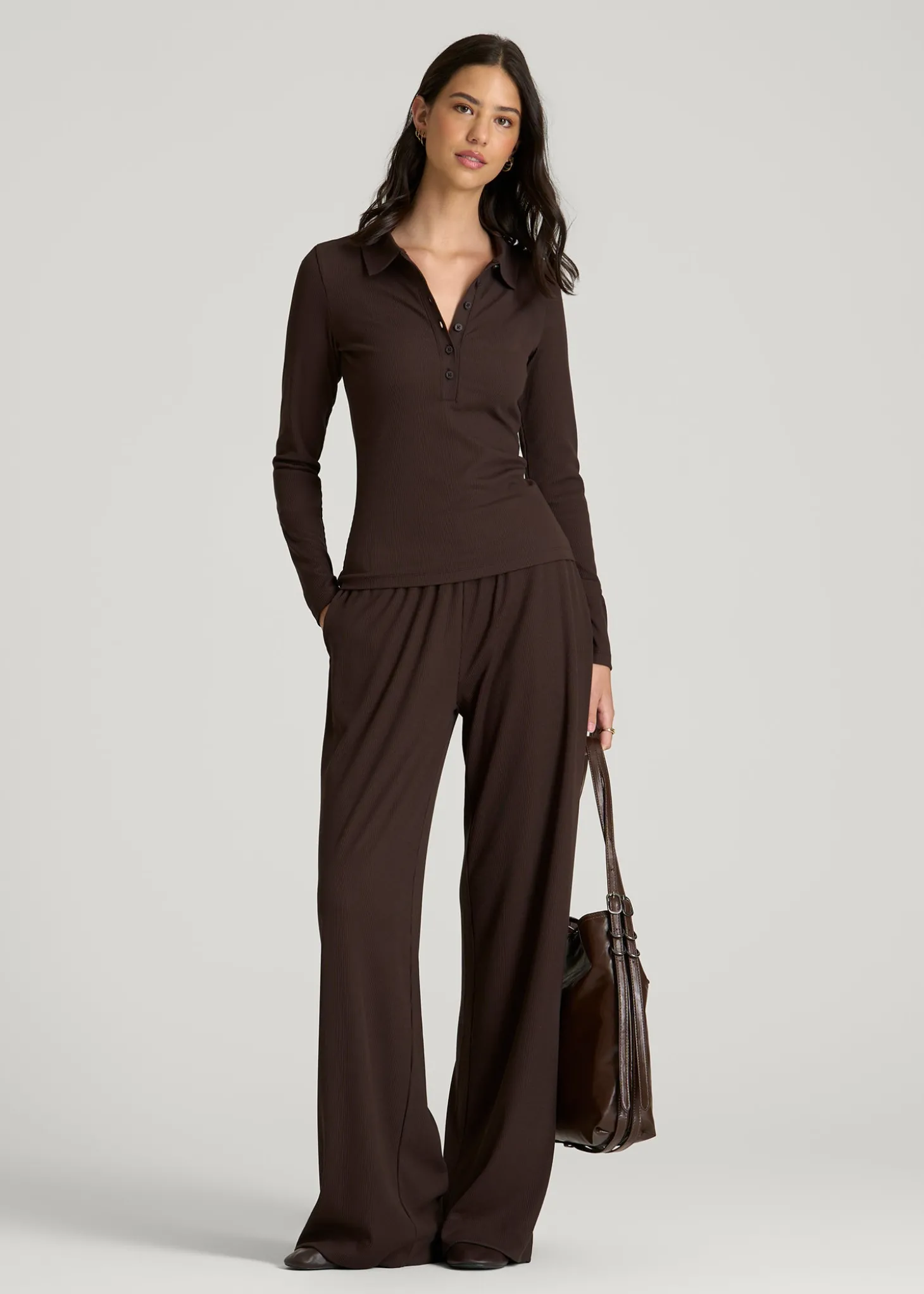 Ribbed Knit Long Sleeve Polo for Tall Women