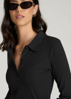 Ribbed Knit Long Sleeve Polo for Tall Women