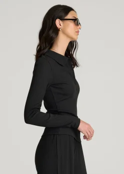 Ribbed Knit Long Sleeve Polo for Tall Women