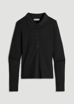 Ribbed Knit Long Sleeve Polo for Tall Women