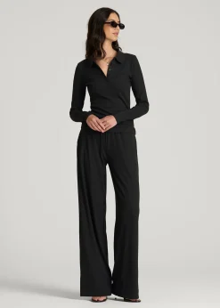 Ribbed Knit Long Sleeve Polo for Tall Women