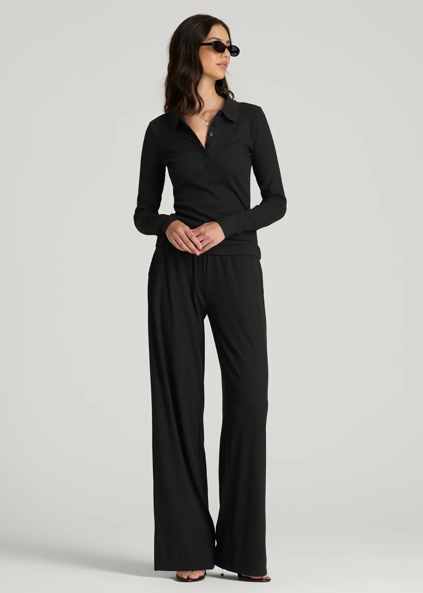Ribbed Knit Long Sleeve Polo for Tall Women