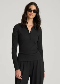 Ribbed Knit Long Sleeve Polo for Tall Women