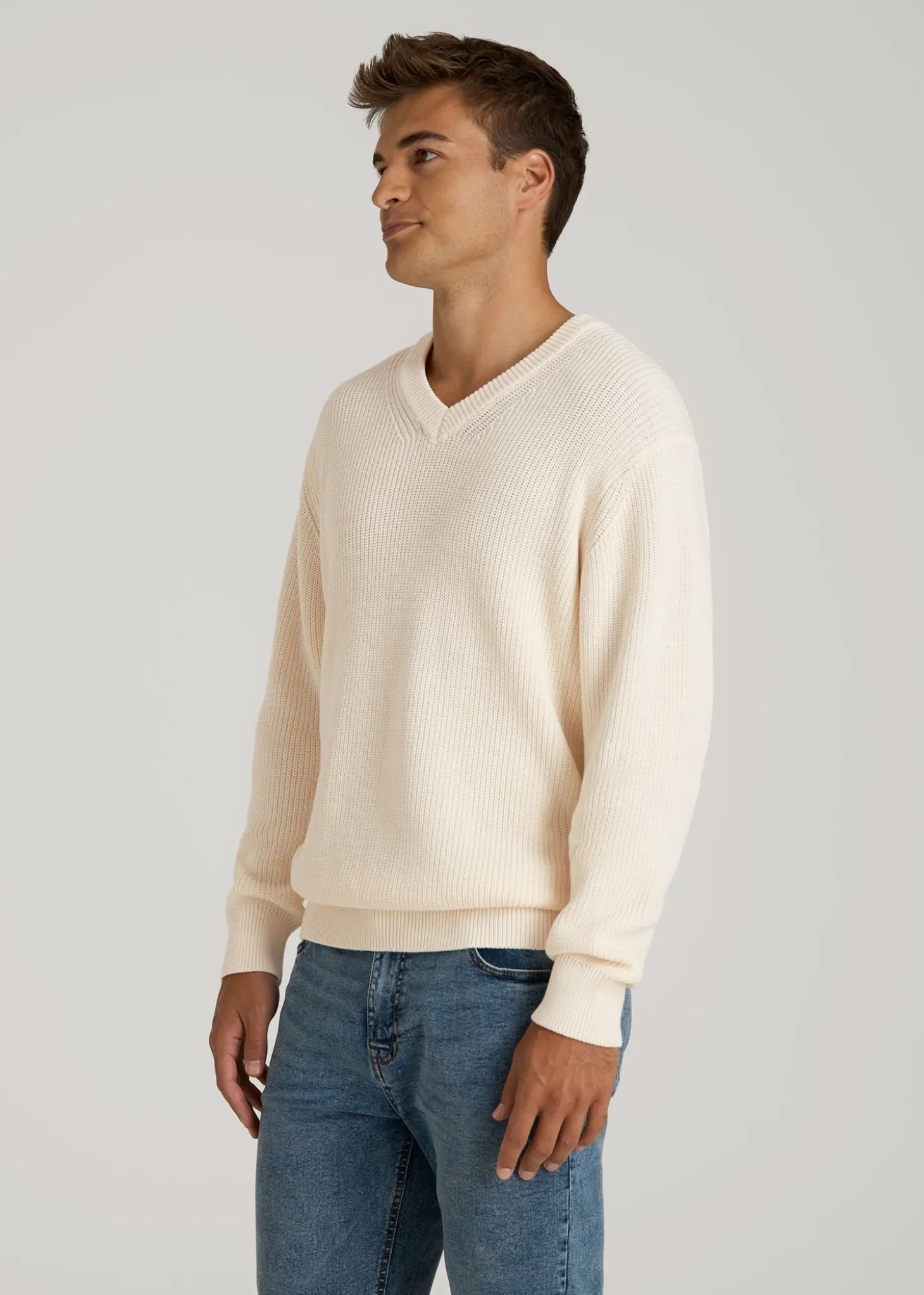 Ribbed Knit V-Neck Sweater for Tall Men