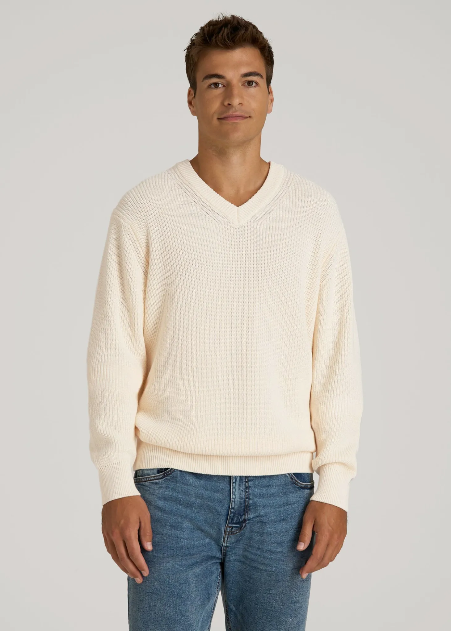 Ribbed Knit V-Neck Sweater for Tall Men