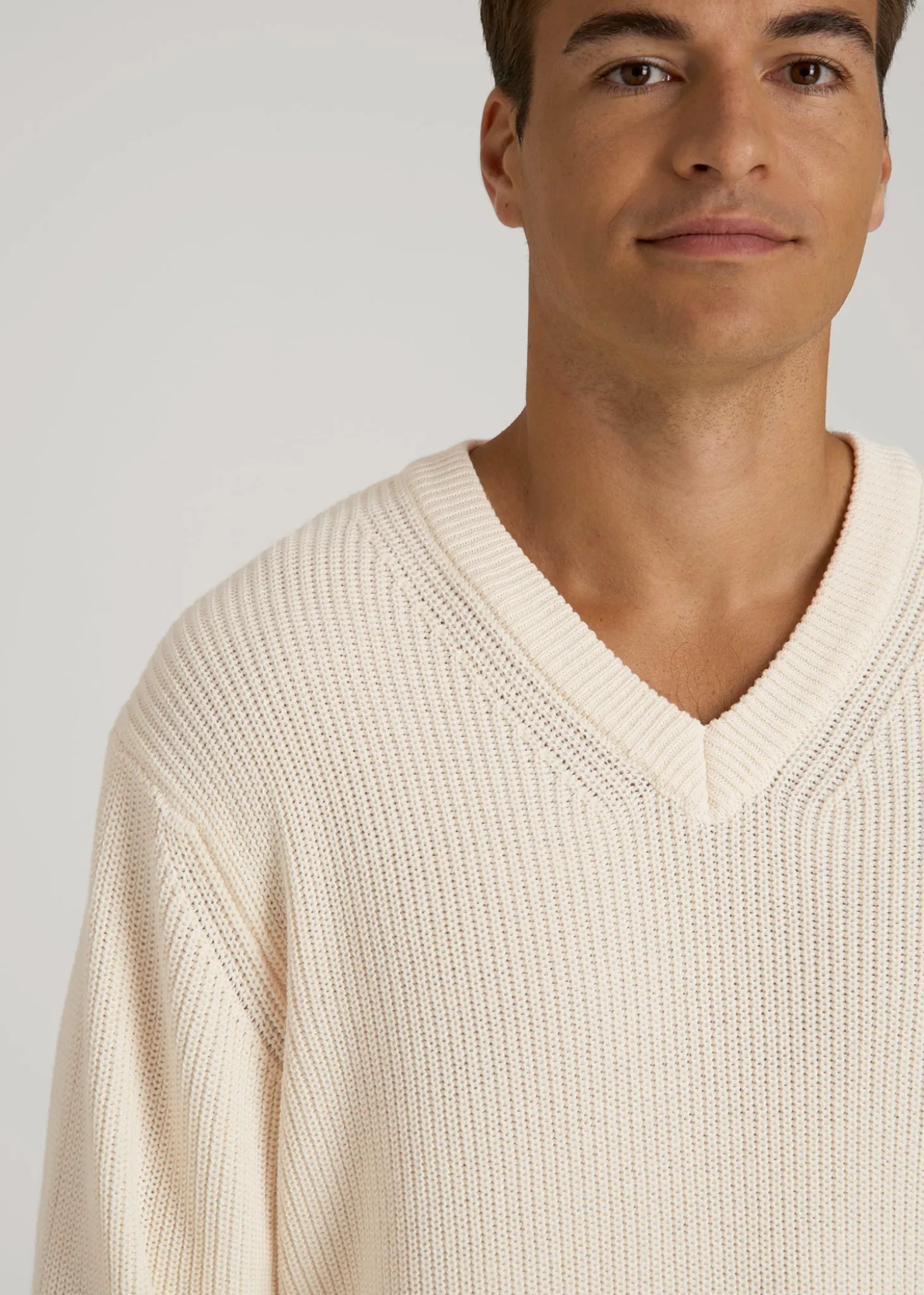 Ribbed Knit V-Neck Sweater for Tall Men