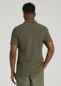 Seersucker Camp Collar Short Sleeve Shirt for Tall Men