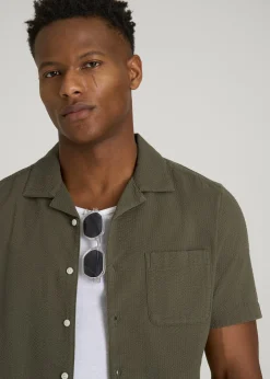 Seersucker Camp Collar Short Sleeve Shirt for Tall Men
