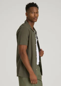 Seersucker Camp Collar Short Sleeve Shirt for Tall Men