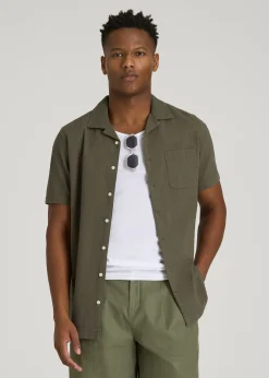 Seersucker Camp Collar Short Sleeve Shirt for Tall Men