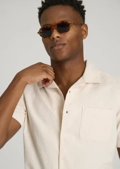 Seersucker Camp Collar Short Sleeve Shirt for Tall Men