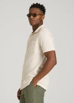 Seersucker Camp Collar Short Sleeve Shirt for Tall Men