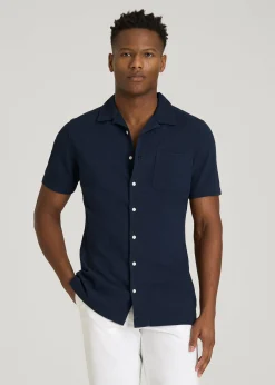 Seersucker Camp Collar Short Sleeve Shirt for Tall Men