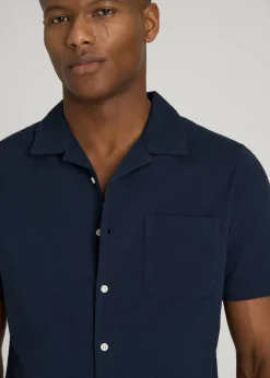 Seersucker Camp Collar Short Sleeve Shirt for Tall Men