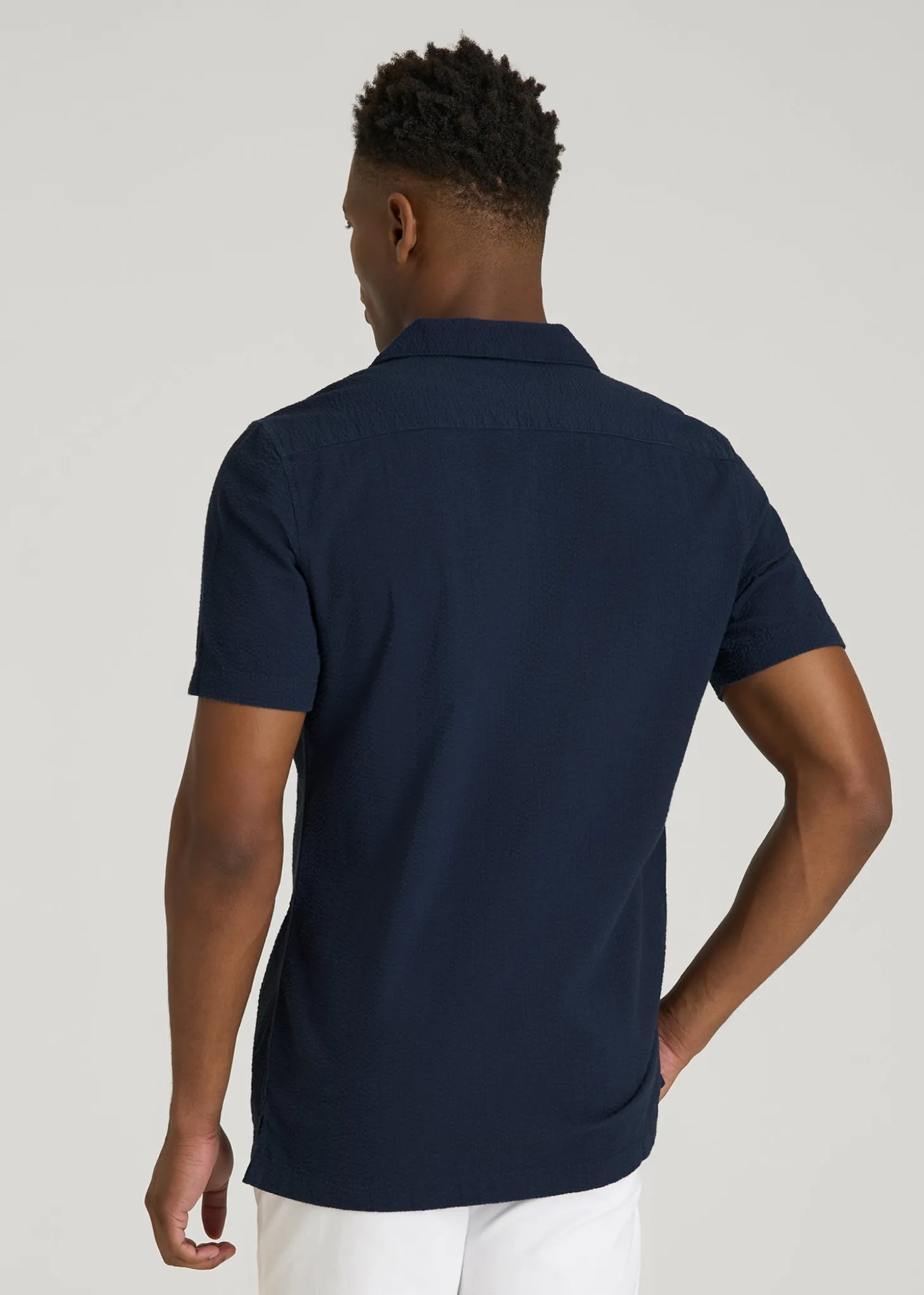 Seersucker Camp Collar Short Sleeve Shirt for Tall Men