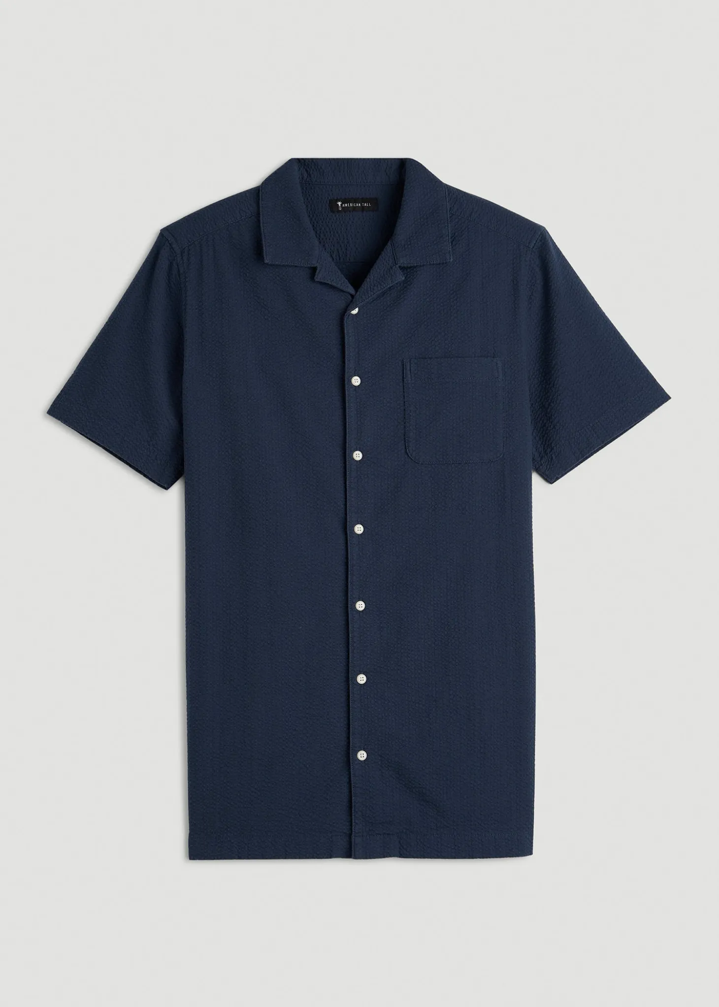 Seersucker Camp Collar Short Sleeve Shirt for Tall Men