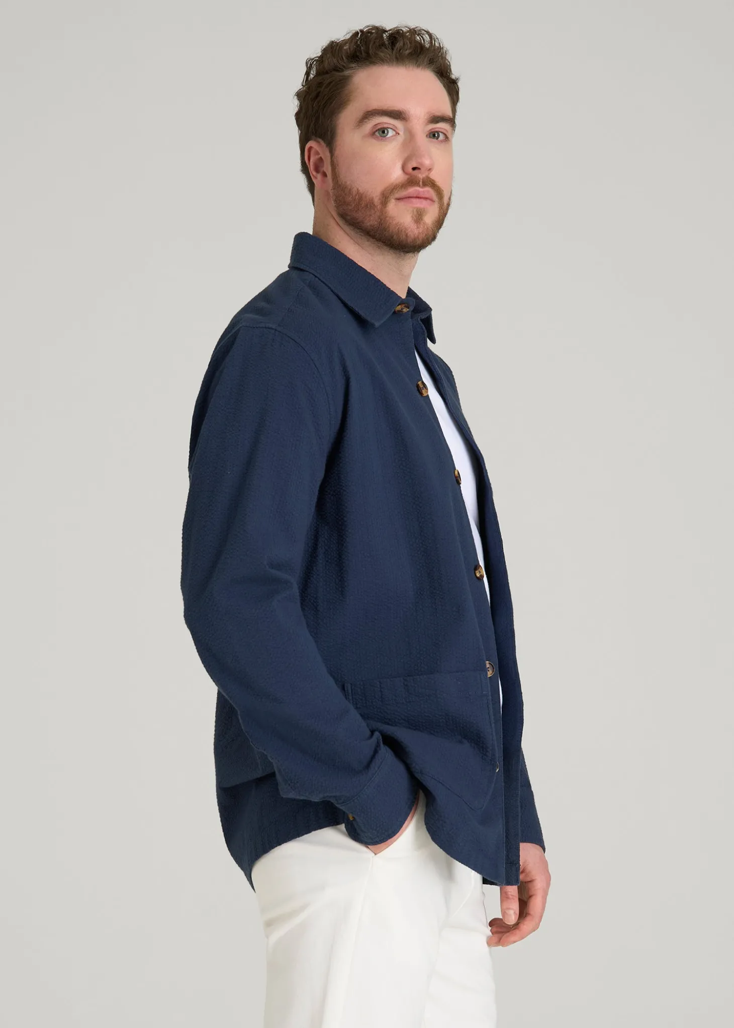 Seersucker Overshirt for Tall Men