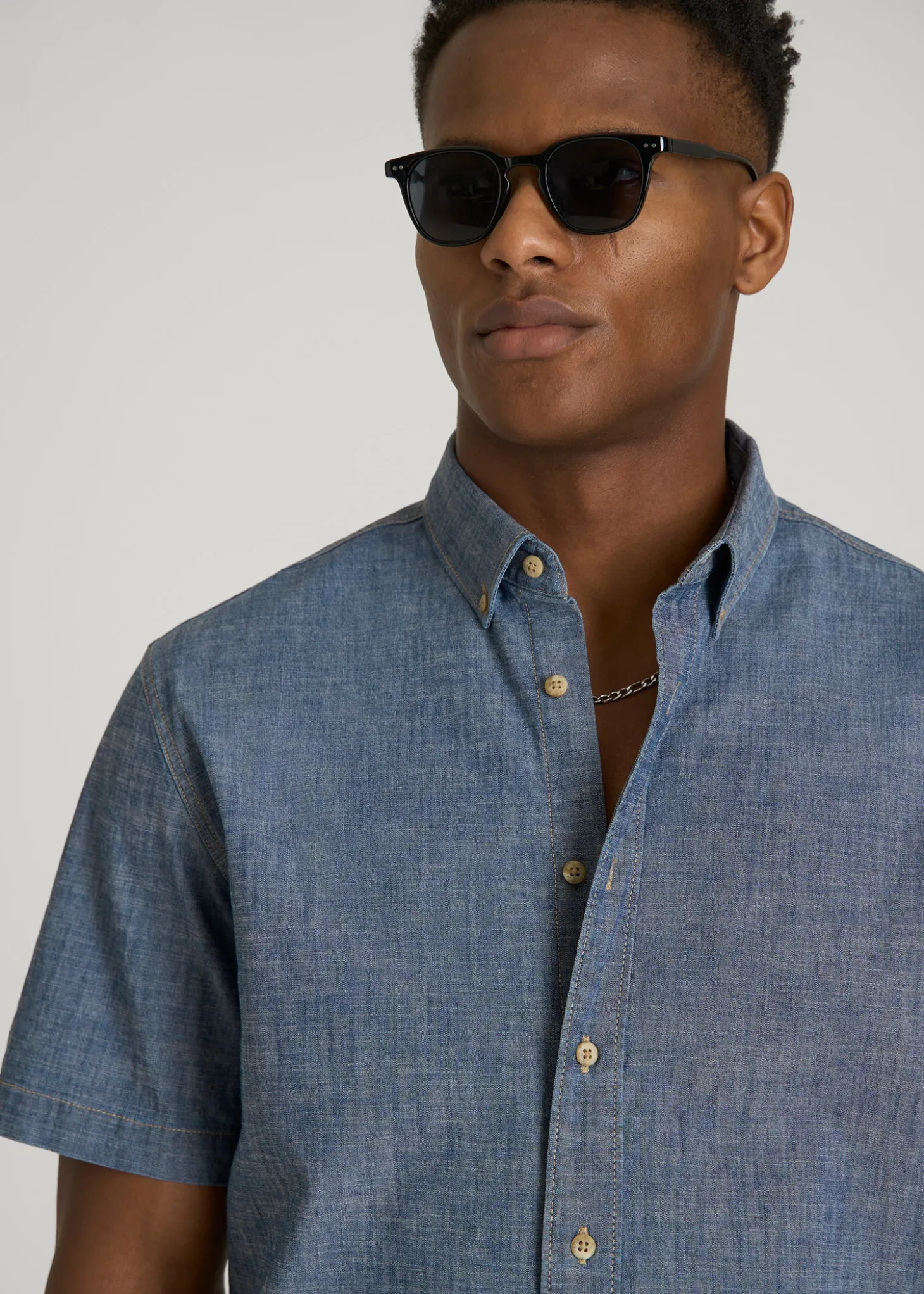 Short Sleeve Chambray Shirt for Tall Men