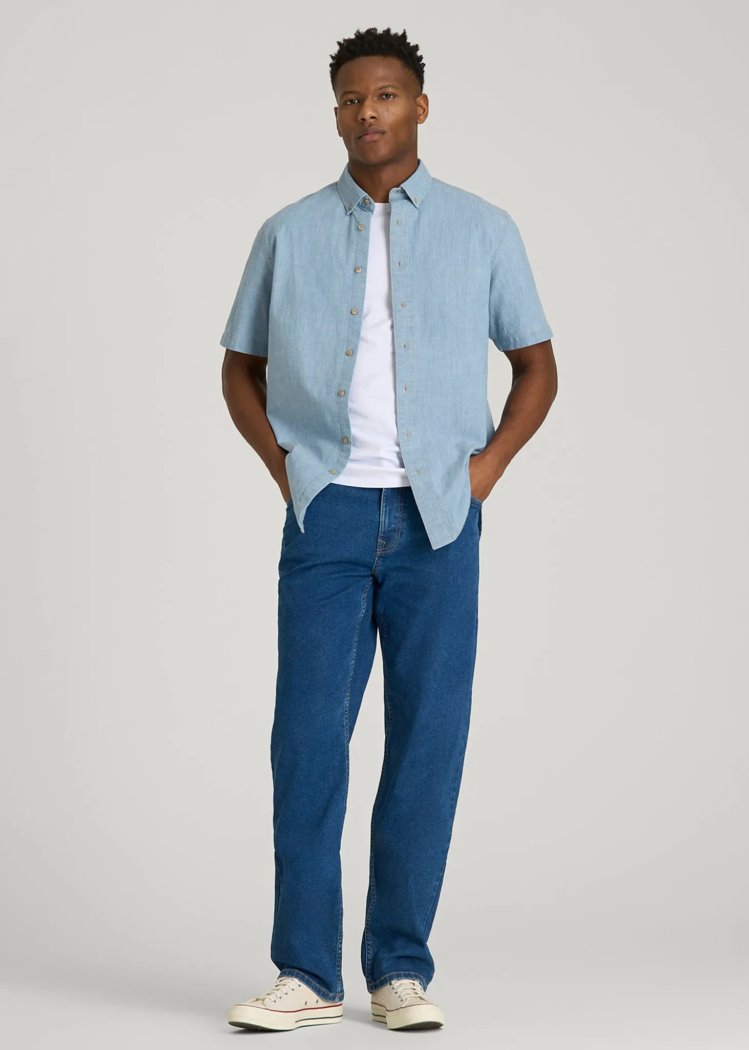 Short Sleeve Chambray Shirt for Tall Men