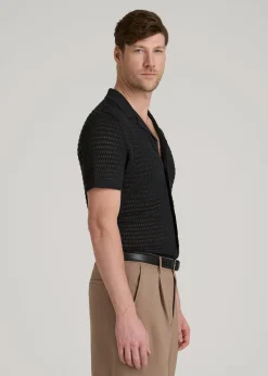 Short Sleeve Crochet Polo Cardigan for Tall Men