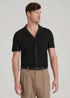 Short Sleeve Crochet Polo Cardigan for Tall Men