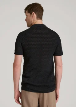 Short Sleeve Crochet Polo Cardigan for Tall Men