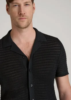 Short Sleeve Crochet Polo Cardigan for Tall Men