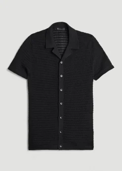 Short Sleeve Crochet Polo Cardigan for Tall Men
