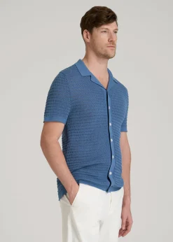 Short Sleeve Crochet Polo Cardigan for Tall Men