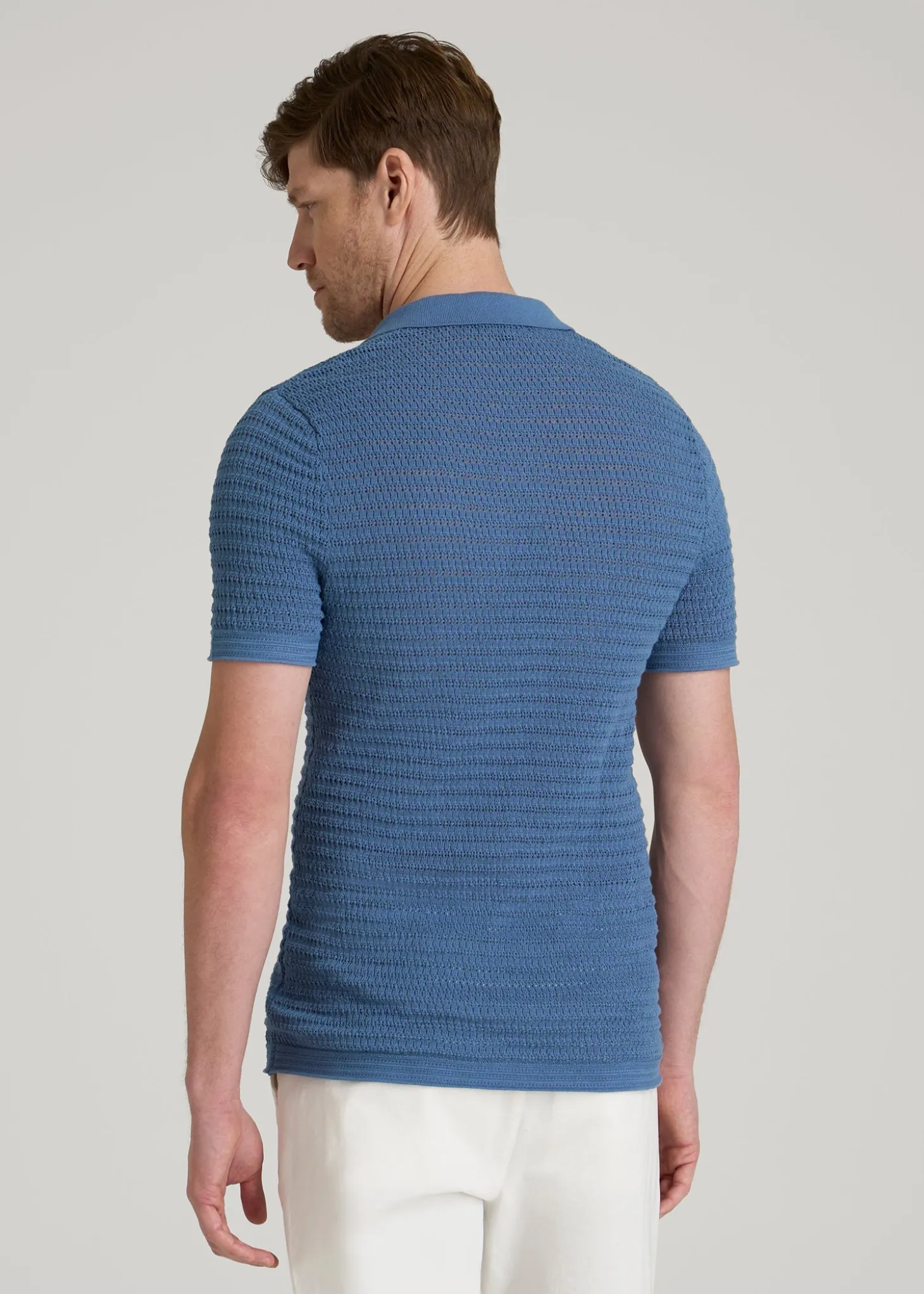 Short Sleeve Crochet Polo Cardigan for Tall Men