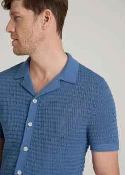Short Sleeve Crochet Polo Cardigan for Tall Men