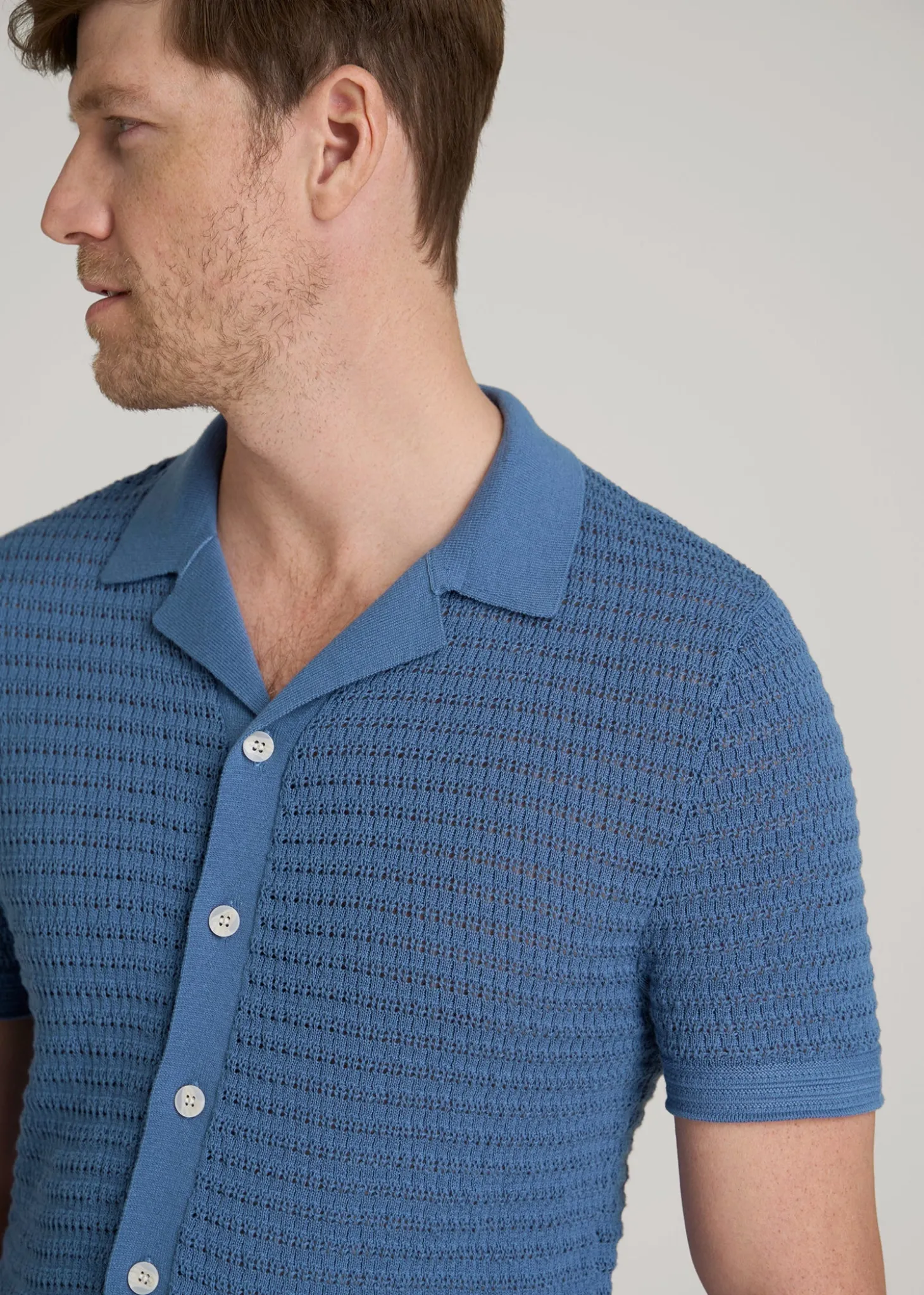 Short Sleeve Crochet Polo Cardigan for Tall Men