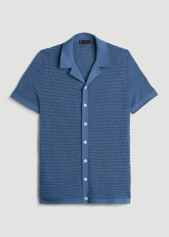 Short Sleeve Crochet Polo Cardigan for Tall Men