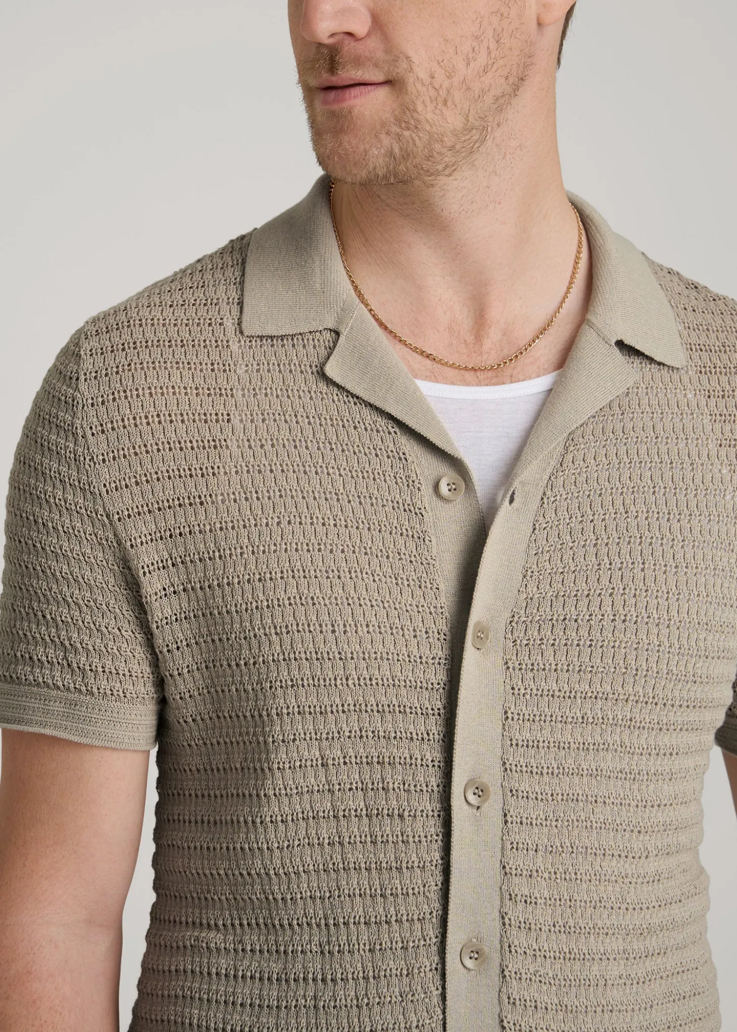Short Sleeve Crochet Polo Cardigan for Tall Men