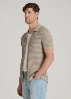 Short Sleeve Crochet Polo Cardigan for Tall Men
