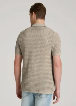 Short Sleeve Crochet Polo Cardigan for Tall Men