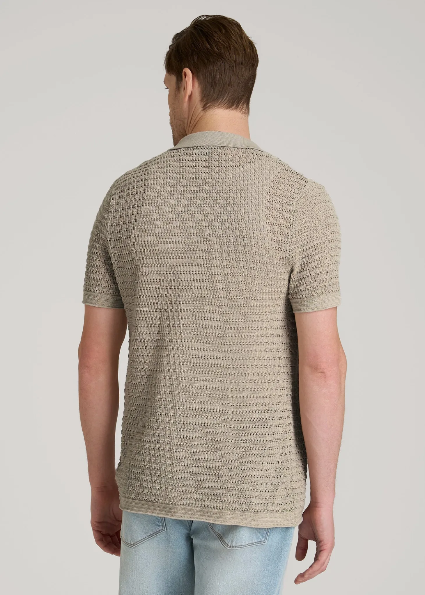 Short Sleeve Crochet Polo Cardigan for Tall Men