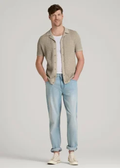 Short Sleeve Crochet Polo Cardigan for Tall Men