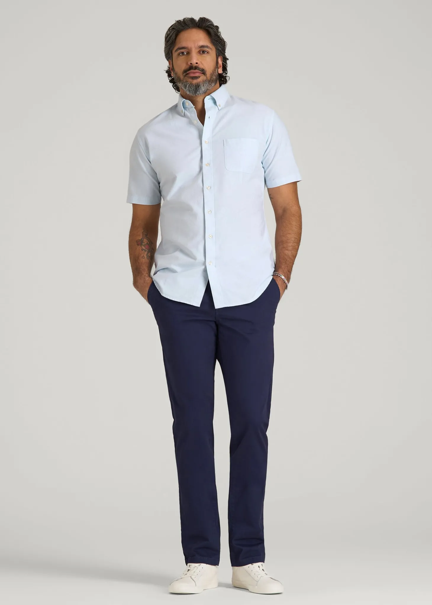 Short Sleeve Oxford Button Shirt For Tall Men