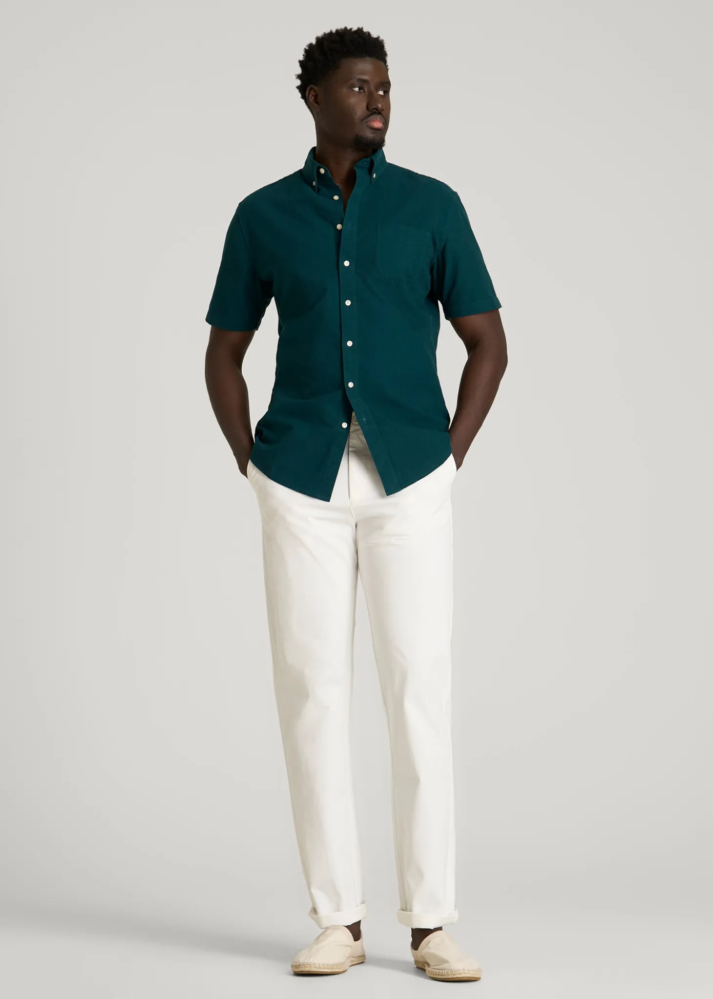 Short Sleeve Oxford Button Shirt for Tall Men