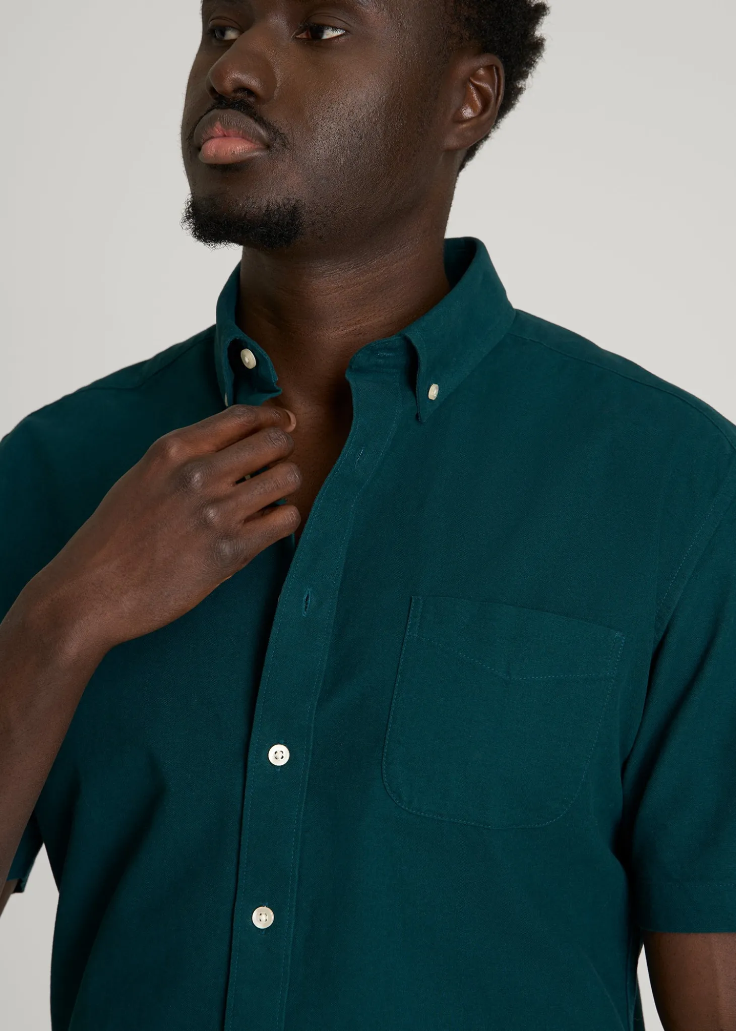 Short Sleeve Oxford Button Shirt for Tall Men