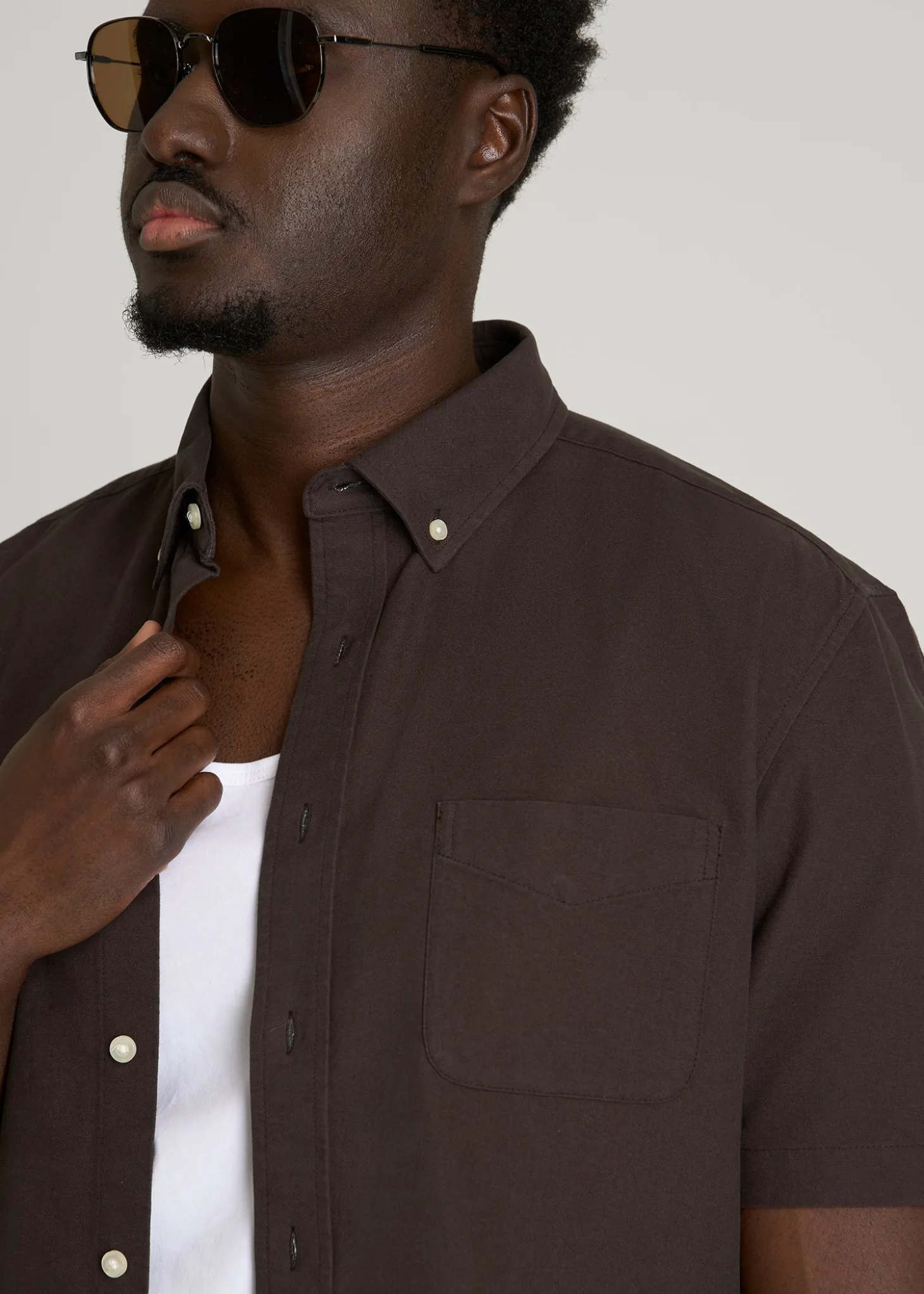 Short Sleeve Oxford Button Shirt for Tall Men