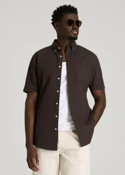 Short Sleeve Oxford Button Shirt for Tall Men