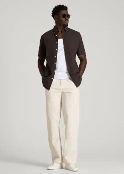 Short Sleeve Oxford Button Shirt for Tall Men
