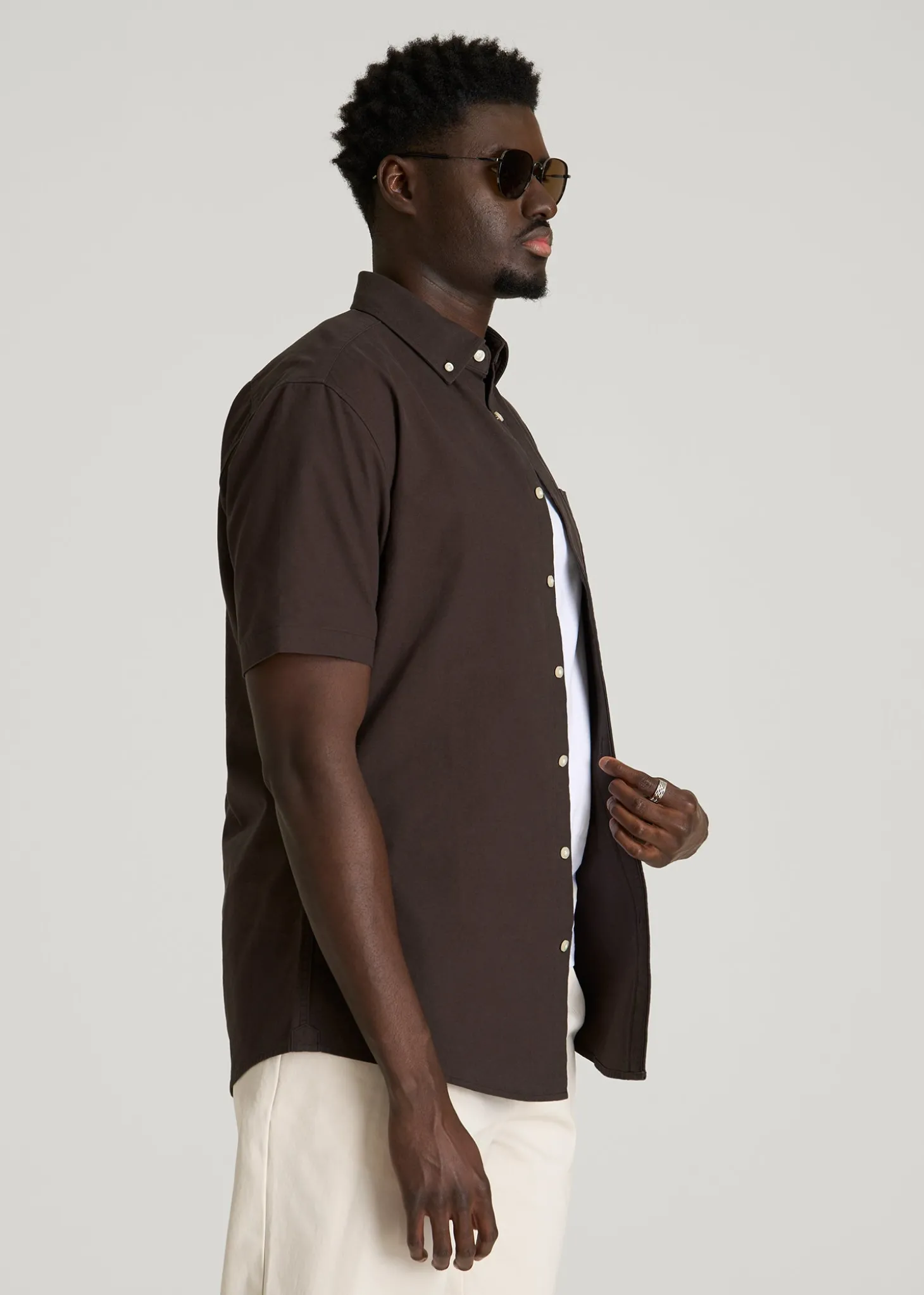 Short Sleeve Oxford Button Shirt for Tall Men