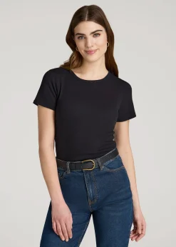 Short Sleeve Ribbed Crewneck T-Shirt for Tall Women