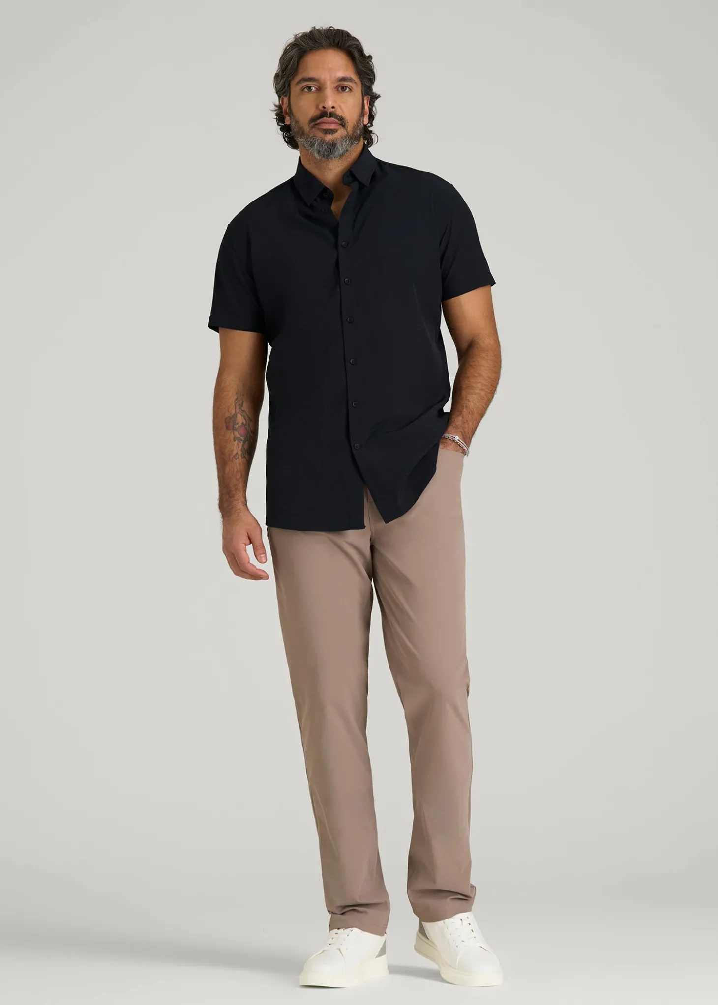Short Sleeve Traveler Stretch Button Shirt for Tall Men